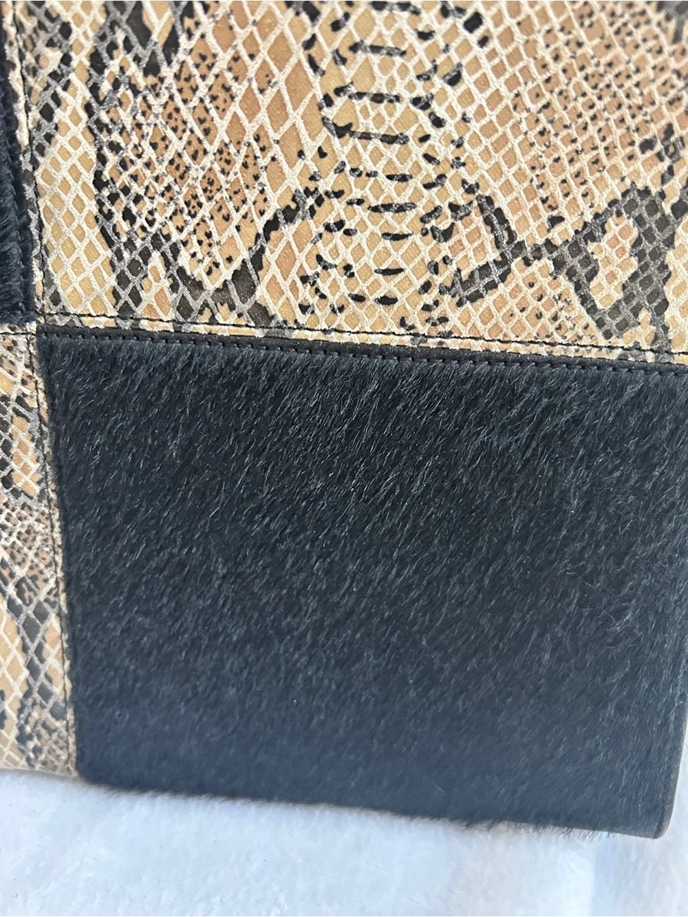 INC International Concepts Black and Snake-Print Patchwork Tote